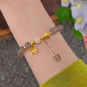 Smoked purple agate 925 sterling silver hydrangea flower bracelet