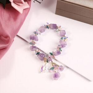 Designer-designed amethyst pebble bracelet, irregular gemstone lavender crystal bracelet