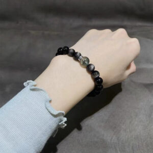 Shining Forest Natural Quartz Obsidian Green Phantom Silver Bead Bracelet