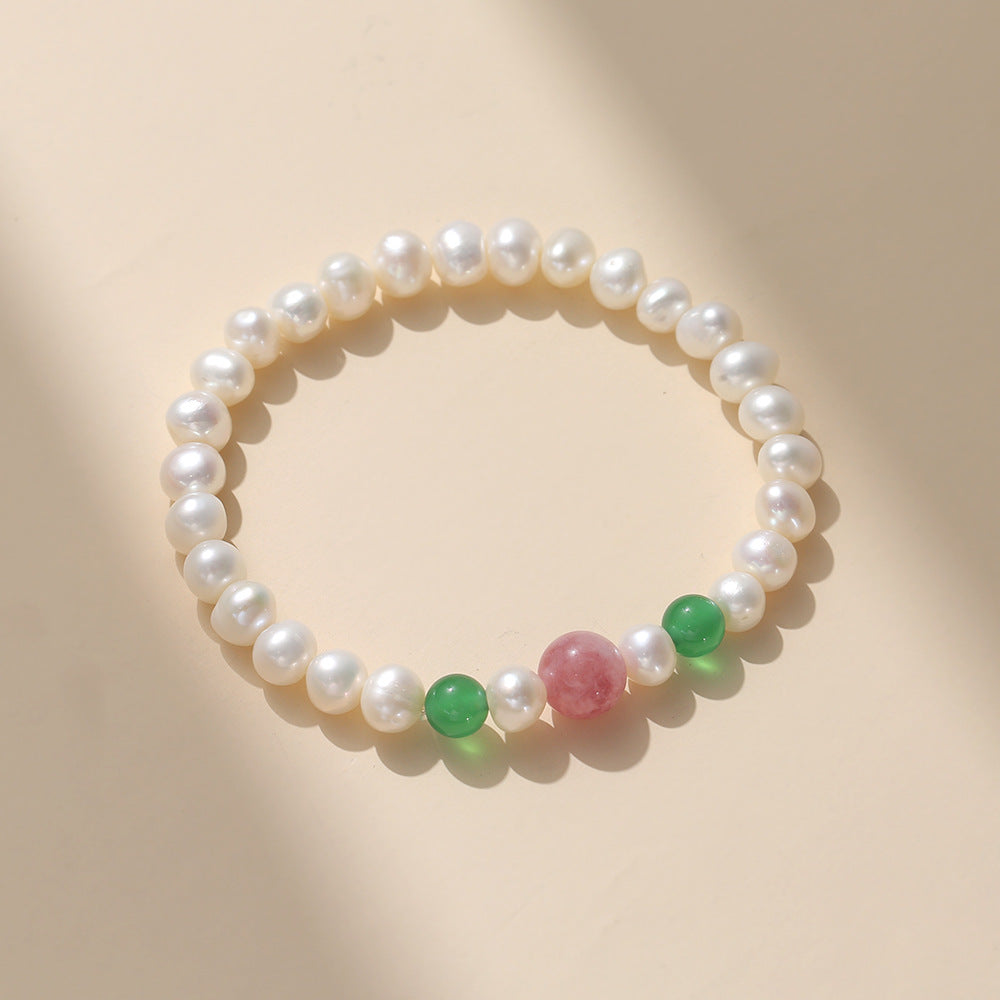 Women's pearl bracelet, unique design, natural strawberry quartz, freshwater pearl bracelet, lightweight and luxurious bracelet, simple crystal bracelet - 이미지 2