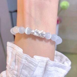 Natural cat's eye copper plated silver Pixiu bracelet, couple's crystal colored bracelet