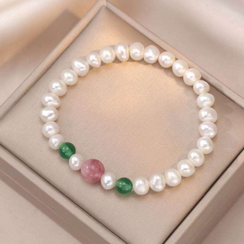 Women's pearl bracelet, unique design, natural strawberry quartz, freshwater pearl bracelet, lightweight and luxurious bracelet, simple crystal bracelet - 이미지 3