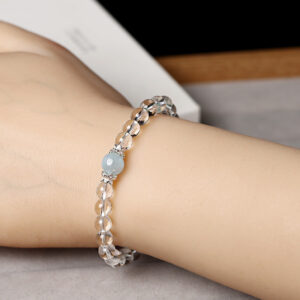 S925 sterling silver bracelet, set with natural white and aquamarine crystals