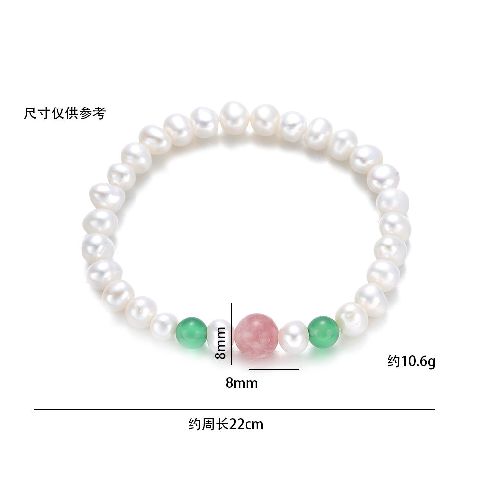 Women's pearl bracelet, unique design, natural strawberry quartz, freshwater pearl bracelet, lightweight and luxurious bracelet, simple crystal bracelet - 이미지 4