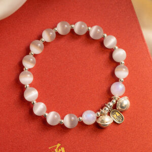 Grey moonstone crystal bracelet, sterling silver bell bracelet