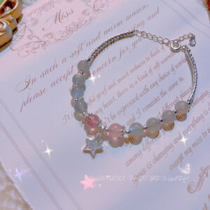 Moonstone Strawberry Crystal Star Moon Bracelet