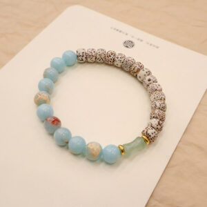 Natural 8mm Solsaine bracelet (green aventurine, decorated with star/moon/bodhi tree patterns)