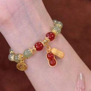 Hublot peanut bracelet, double-layered peanut beads made of red agate and quartz.