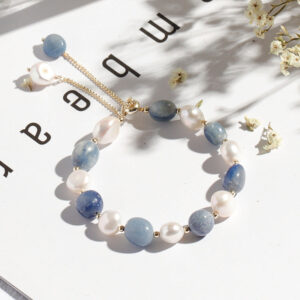 Blue aventurine, exquisite freshwater pearl and crystal, Korean-style simple and unique women's bracelet.